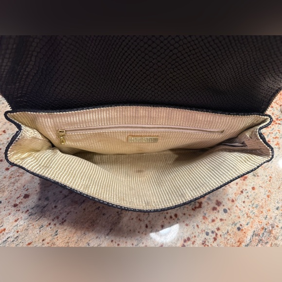 LAUREN MERKIN BLACK SNAKESKIN EMBOSSED LEATHER CLUTCH - Picture 7 of 14